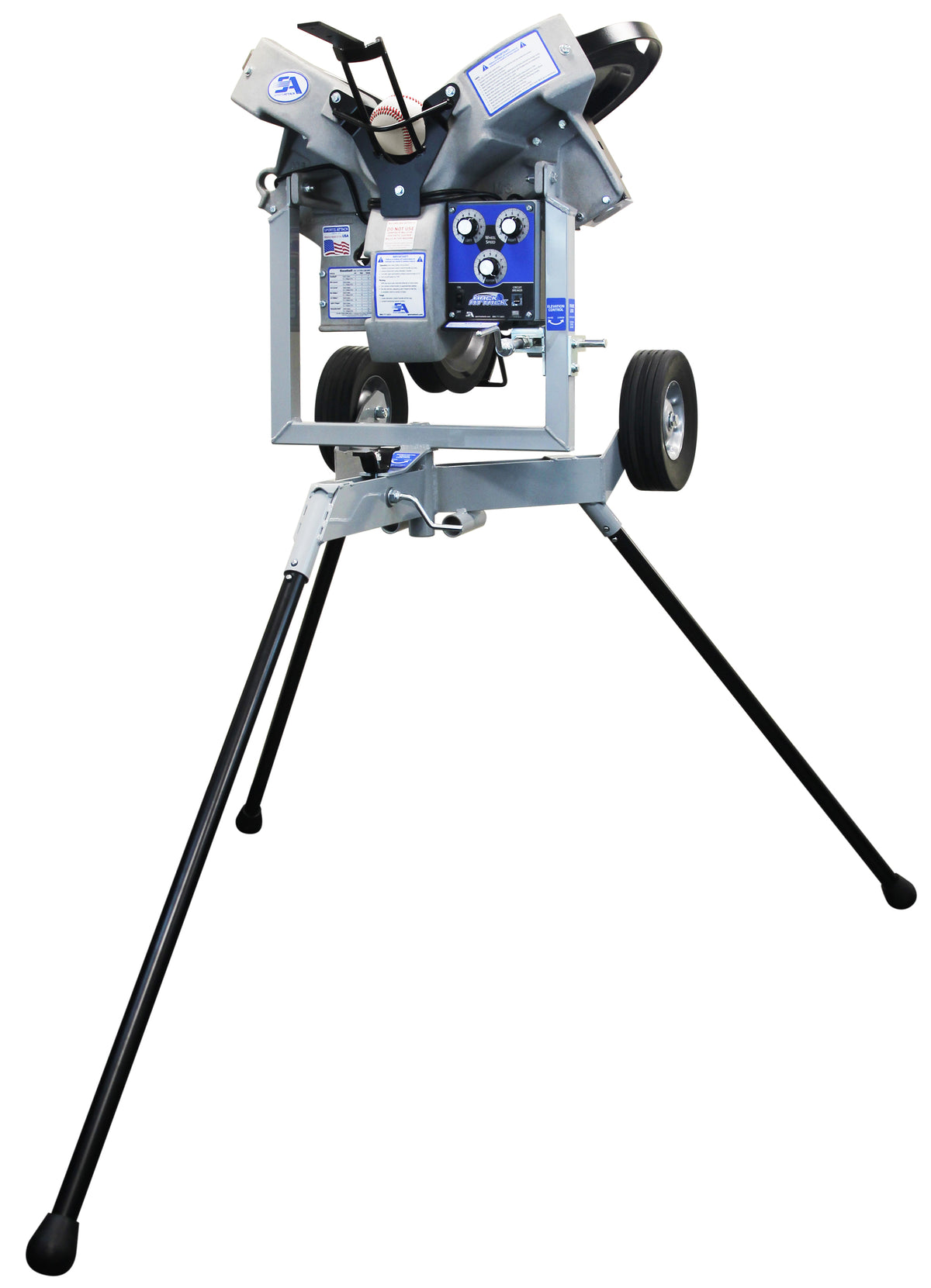 Sports Attack Hack Attack baseball pitching machine controls side view